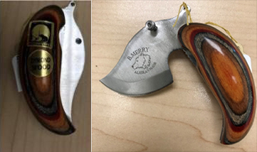 pocket ulu with a Made in Alaska sticker affixed to the handle