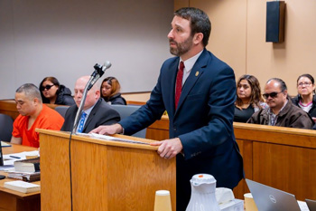 Assistant District Attorney Pat McKay addressing the  Judge on sentencing.